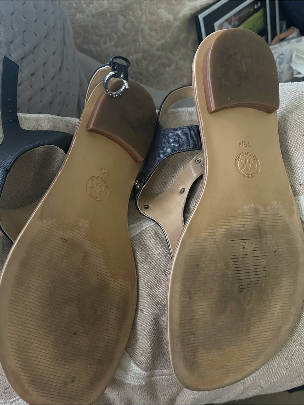 MICHAEL Michael Kors Black T‑Strap Sandals with Brown Footbed - Picture 5 of 5